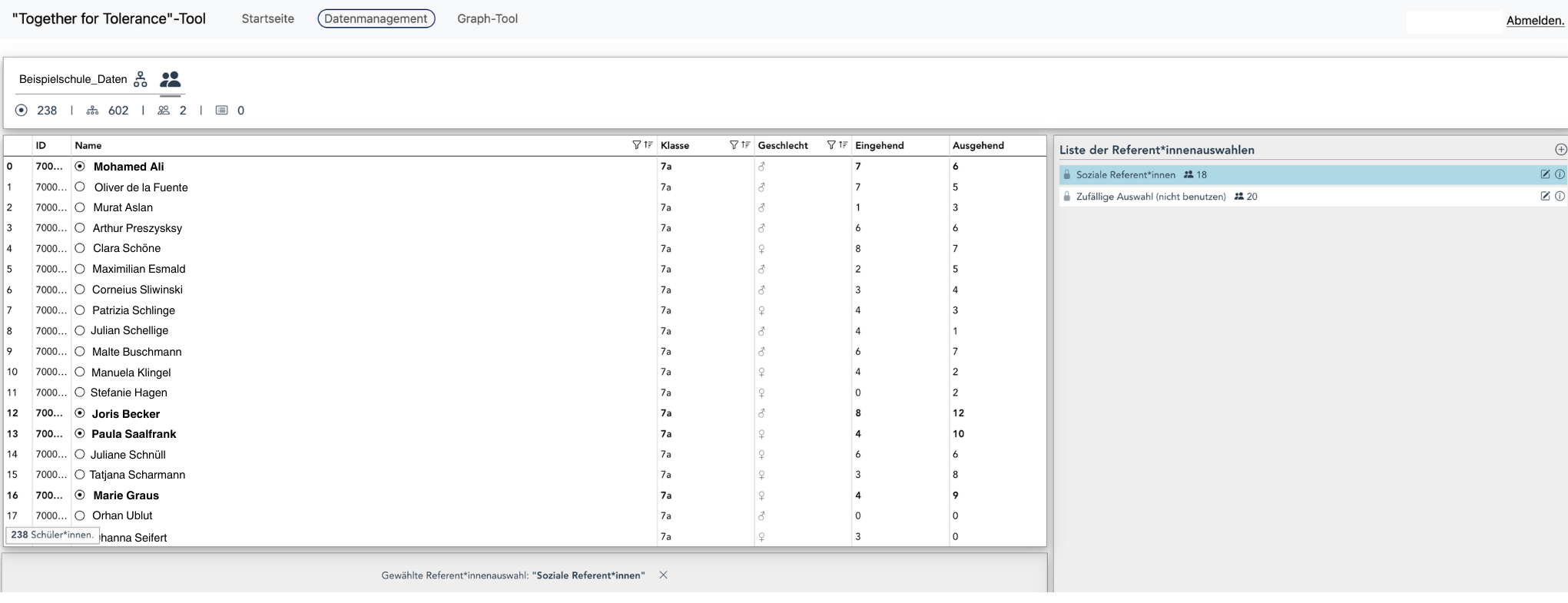 Datenmanagement-Auswahlen